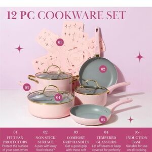 Paris Hilton Pink 12 piece cookware collection set with Glass Lids! (New in box)